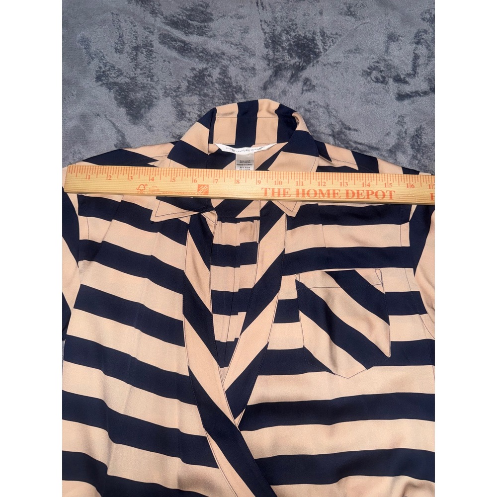 Diane von Furstenberg Helena Silk Wrap Dress Navy Tan Striped D2494306N10 4 - Picture 6 of 8